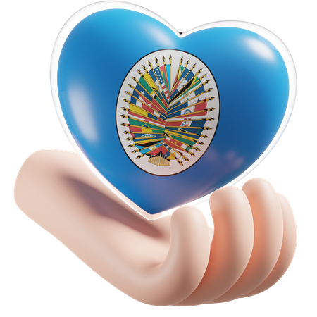 Herz-Hand-Pflege Flagge der Organisation Amerikanischer Staaten  3D Icon