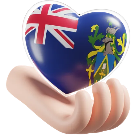 Herz Hand Pflege Flagge der Pitcairninseln  3D Icon