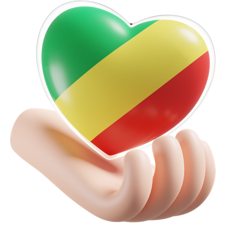 Herz Hand Pflege Flagge der Republik Kongo  3D Icon