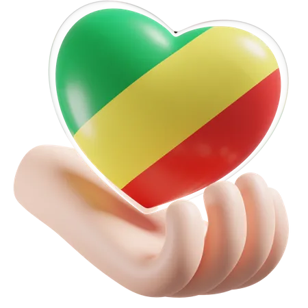 Herz Hand Pflege Flagge der Republik Kongo  3D Icon