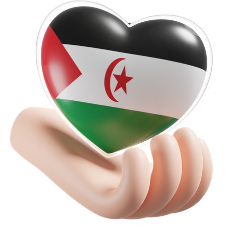 Herz, Hand, Pflege, Flagge, Von, Saharawi, Arabische Demokratische Republik  3D Icon