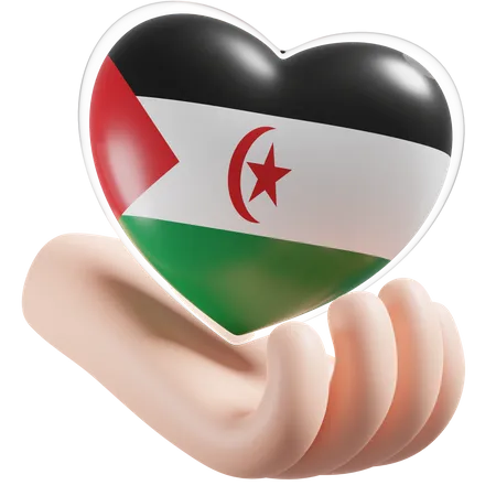 Herz, Hand, Pflege, Flagge, Von, Saharawi, Arabische Demokratische Republik  3D Icon