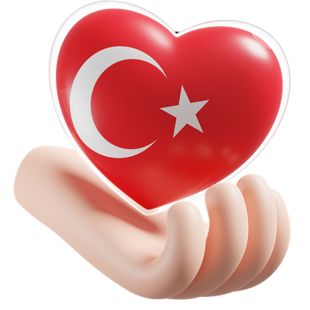 Herz, Hand, Pflege, Fahne, Von, Türkei  3D Icon