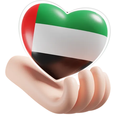 Herz, Hand, Pflege, Flagge, Von, Vereinigte Arabische Emirate  3D Icon