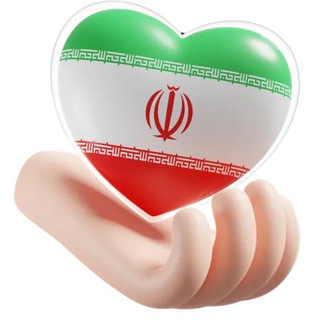 Herz, Hand, Pflege, Flagge, Von, Iran  3D Icon