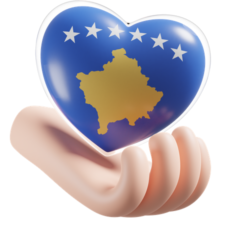 Herz, Hand, Pflege, Fahne, Von, Kosovo  3D Icon