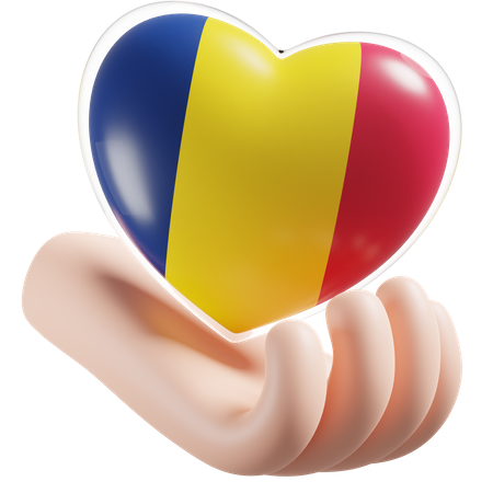 Herz Hand Pflege Flagge von Tschad  3D Icon