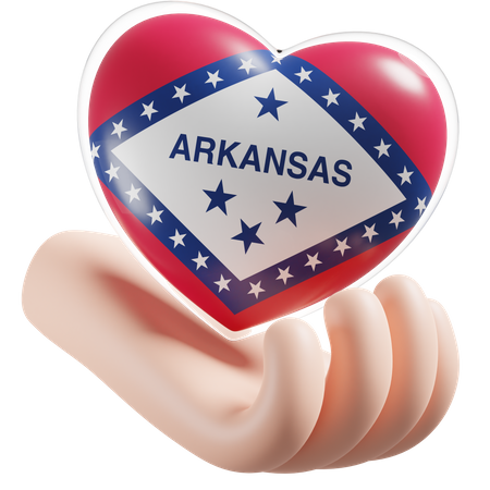 Herz, Hand, Pflege, Flagge, Von, Arkansas  3D Icon