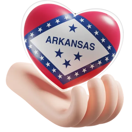 Herz, Hand, Pflege, Flagge, Von, Arkansas  3D Icon