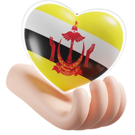 Herz Hand Pflege Flagge von Brunei  3D Icon