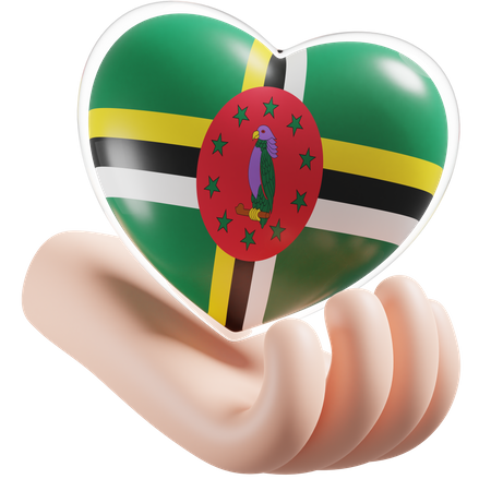 Herz Hand Pflege Flagge von Dominica  3D Icon