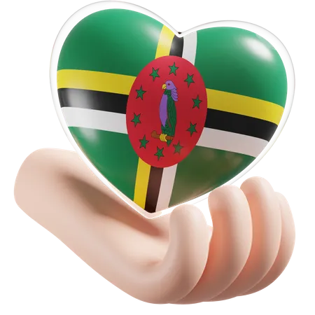 Herz Hand Pflege Flagge von Dominica  3D Icon