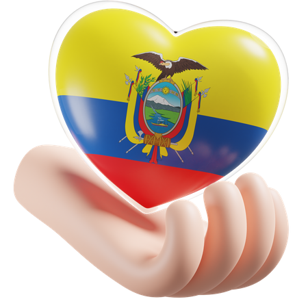 Herz, Hand, Pflege, Flagge, Von, Ecuador  3D Icon