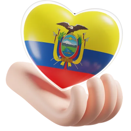 Herz, Hand, Pflege, Flagge, Von, Ecuador  3D Icon