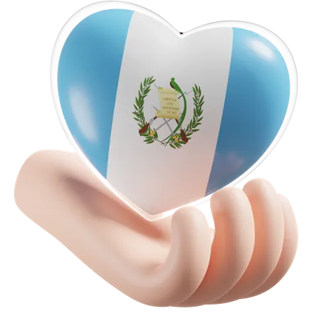 Herz, Hand, Pflege, Flagge, Von, Guatemala  3D Icon