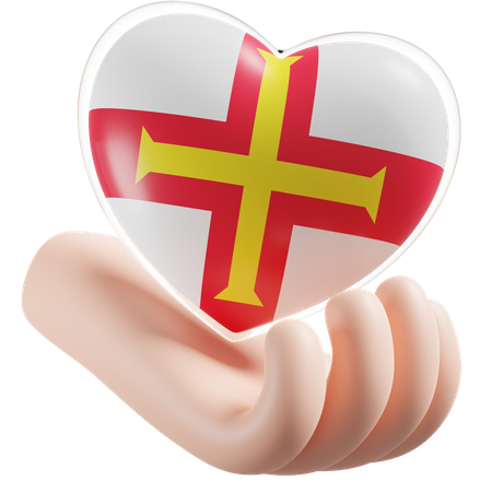 Herz Hand Pflege Flagge von Guernsey  3D Icon