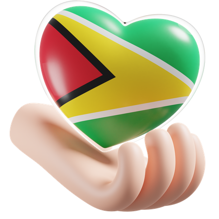 Herz Hand Pflege Flagge von Guyana  3D Icon