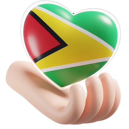 Herz Hand Pflege Flagge von Guyana  3D Icon