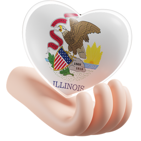 Herz, Hand, Pflege, Flagge, Illinois  3D Icon