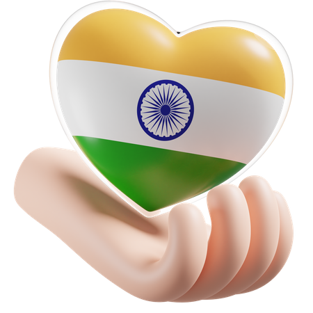Herz, Hand, Pflege, Flagge, Von, Indien  3D Icon