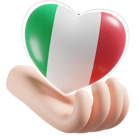 Herz, Hand, Pflege, Fahne, Von, Italien  3D Icon