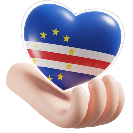 Herz Hand Pflege Flagge von Kap Verde  3D Icon