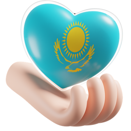 Herz, Hand, Pflege, Flagge, Von, Kasachstan  3D Icon