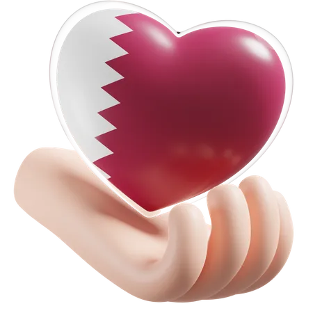 Herz Hand Pflege Flagge von Katar  3D Icon
