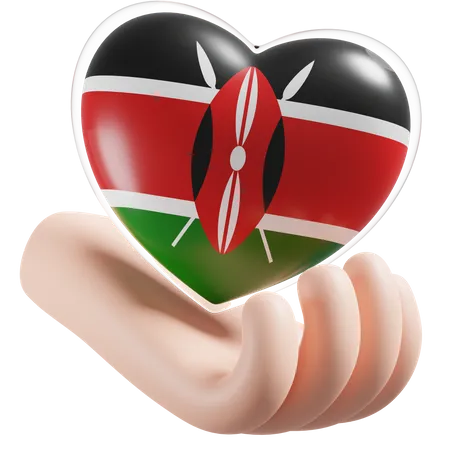Herz, Hand, Pflege, Flagge, Von, Kenia  3D Icon