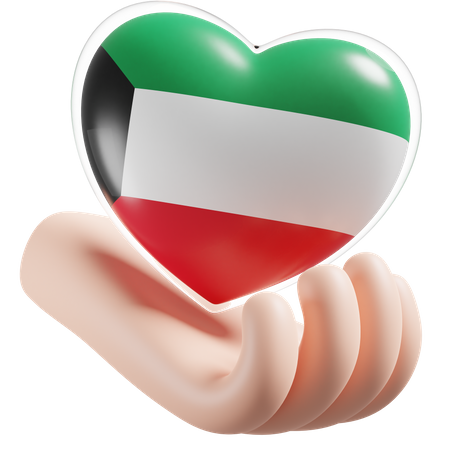 Herz Hand Pflege Flagge von Kuwait  3D Icon