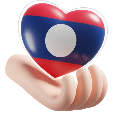 Herz Hand Pflege Flagge von Laos  3D Icon