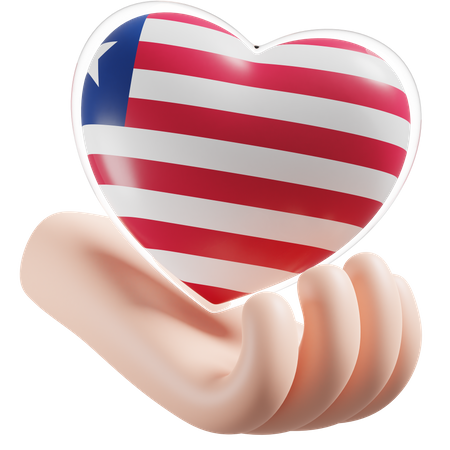 Herz Hand Pflege Flagge von Liberia  3D Icon