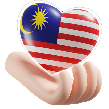 Herz, Hand, Pflege, Flagge, Malaysia  3D Icon