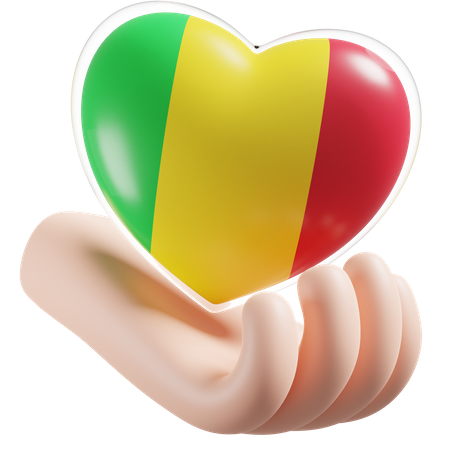 Herz Hand Pflege Flagge von Mali  3D Icon