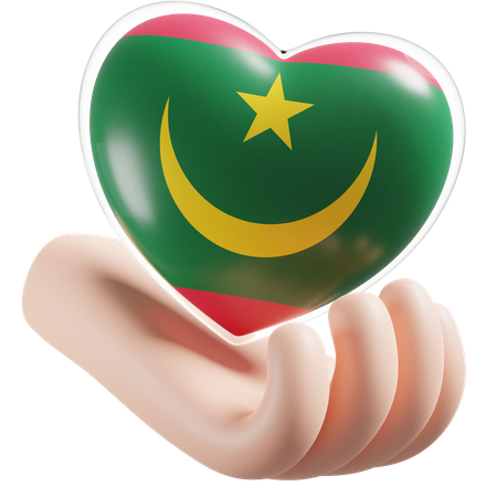 Herz Hand Pflege Flagge von Mauretanien  3D Icon
