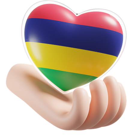 Herz, Hand, Pflege, Flagge, Von, Mauritius  3D Icon