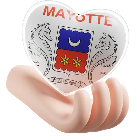 Herz Hand Pflege Flagge von Mayotte  3D Icon