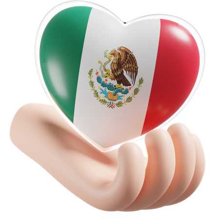 Herz, Hand, Pflege, Flagge, Von, Mexiko  3D Icon