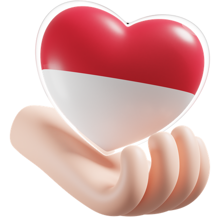 Herz Hand Pflege Flagge von Monaco  3D Icon