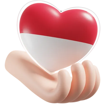 Herz Hand Pflege Flagge von Monaco  3D Icon