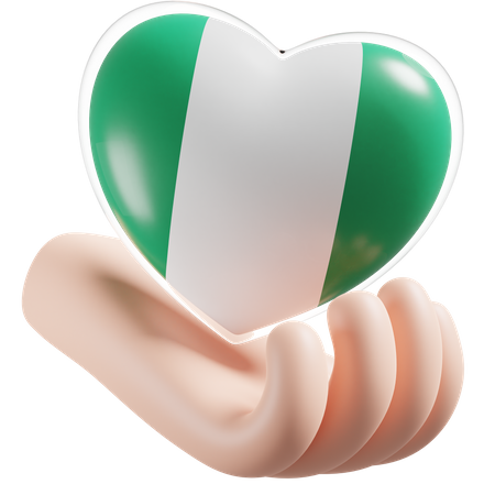 Herz, Hand, Pflege, Flagge, Nigeria  3D Icon