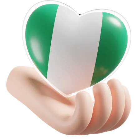 Herz, Hand, Pflege, Flagge, Nigeria  3D Icon