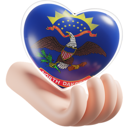 Herz Hand Pflege Flagge von North Dakota  3D Icon