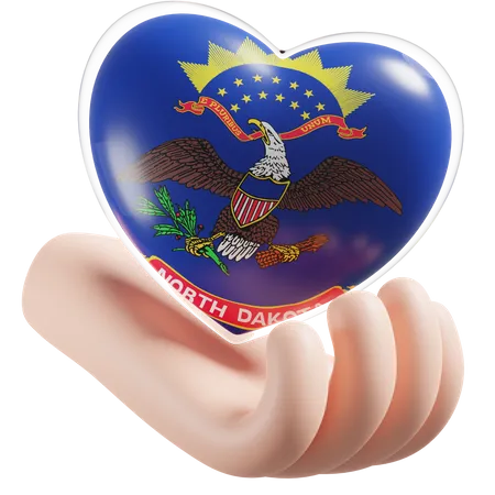 Herz Hand Pflege Flagge von North Dakota  3D Icon