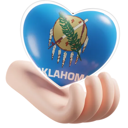 Herz, Hand, Pflege, Flagge, Von, Oklahoma  3D Icon