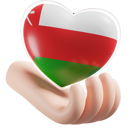 Herz Hand Pflege Flagge von Oman  3D Icon