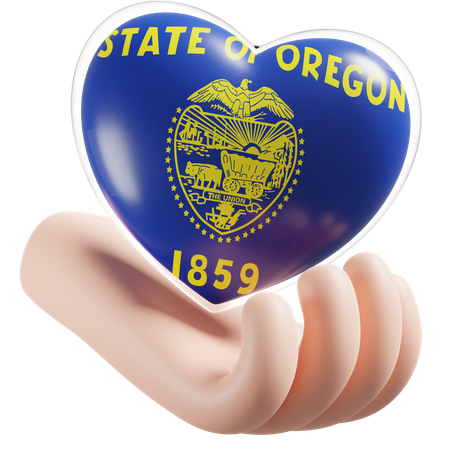 Herz, Hand, Pflege, Flagge, Oregon  3D Icon