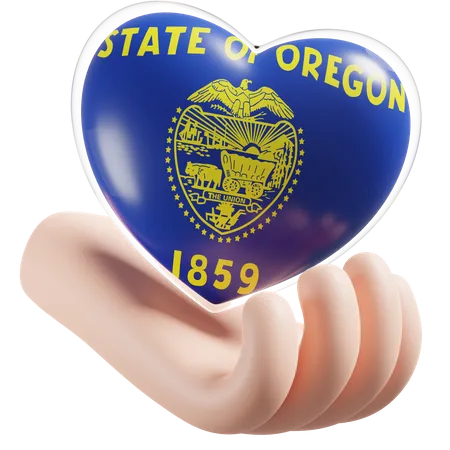 Herz, Hand, Pflege, Flagge, Oregon  3D Icon