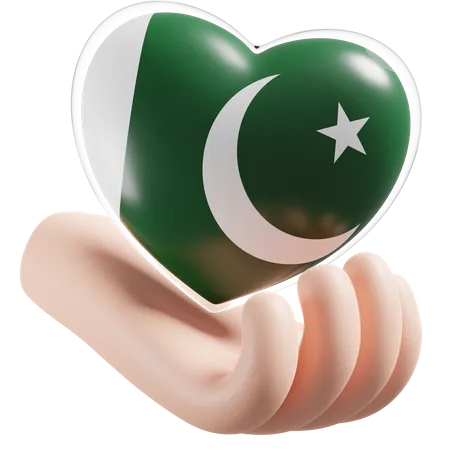 Herz, Hand, Pflege, Flagge, Von, Pakistan  3D Icon