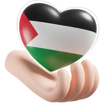 Herz Hand Pflege Flagge von Palästina  3D Icon